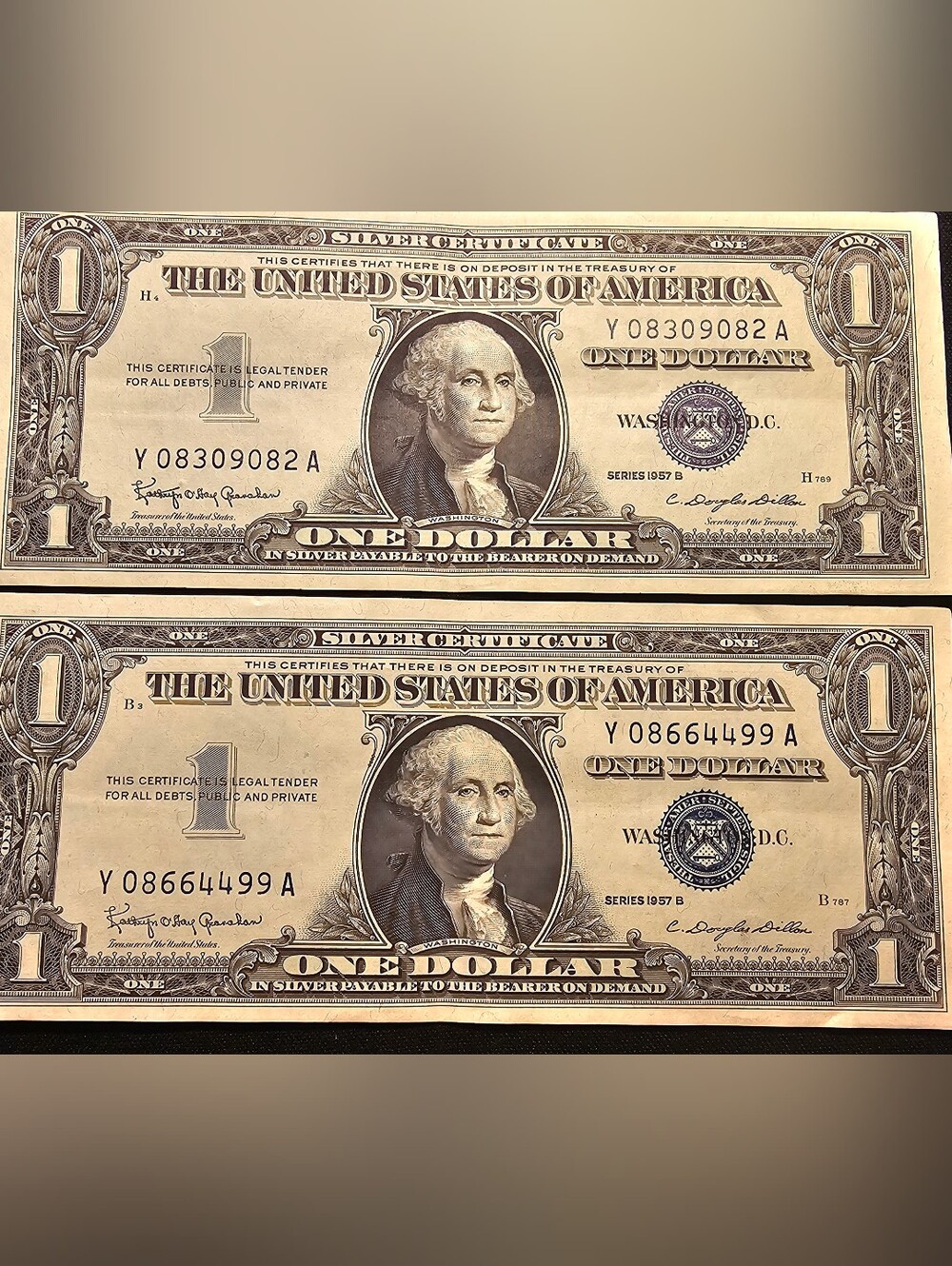 (2) 1957 B Silver Certificates In Pristine Condition.